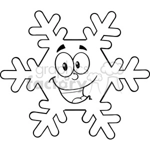 Royalty Free RF Clipart Illustration Black And White Snowflake Cartoon Mascot Character