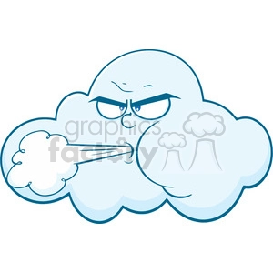 Royalty Free RF Clipart Illustration Cloud With Face Blowing Wind Cartoon Mascot Character