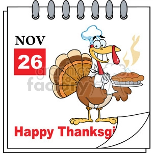 8970 Royalty Free RF Clipart Illustration Calendar Page Turkey Chef With Pie Vector Illustration