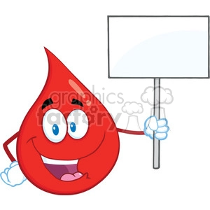 Royalty Free RF Clipart Illustration Red Blood Drop Cartoon Mascot Character Holding Up A Blank Sign