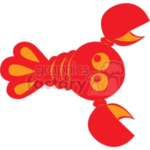 The clipart image shows a cartoon-style red lobster, with its claws raised in front of it. The claws are open. It has yellow-orange tinges on the tail, claws and eyes. 