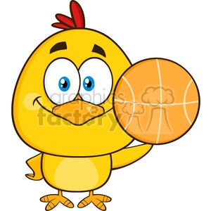 royalty free rf clipart illustration cute yellow chick cartoon character holding a basketball vector illustration isolated on white