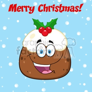 royalty free rf clipart illustration happy christmas pudding cartoon character vector illustration greeting card with text