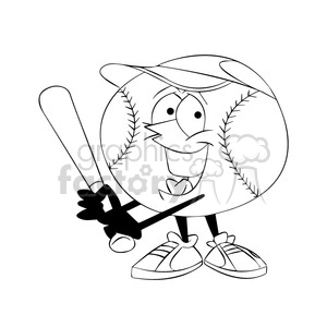 cartoon baseball mascot speedy batting black and white