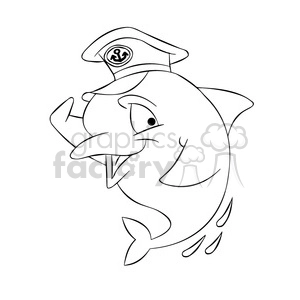 dallas the cartoon dolphin wearing a captain hat black white