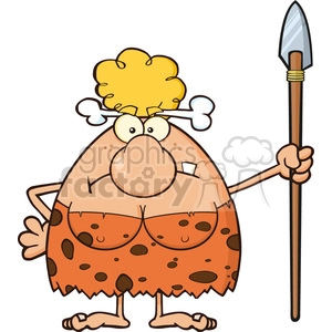 9963 angry cave woman cartoon mascot character standing with a spear vector illustration