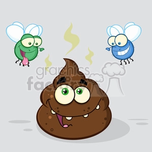 royalty free rf clipart illustration two flies hovering over pile of happy poop cartoon characters vector illustration with backgrond