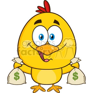 royalty free rf clipart illustration yellow chick cartoon character holding money bags vector illustration isolated on white
