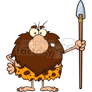 angry male caveman cartoon mascot character standing with a spear vector illustration