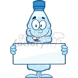 royalty free rf clipart illustration water plastic bottle cartoon mascot character holding a blank sign vector illustration isolated on white