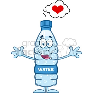 royalty free rf clipart illustration smiling water plastic bottle cartoon mascot character thinking of love and wanting a hug vector illustration isolated on white