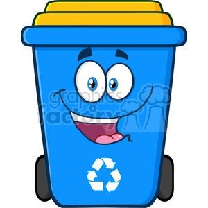 royalty free rf clipart illustration happy blue recycle bin cartoon character vector illustration isolated on white background