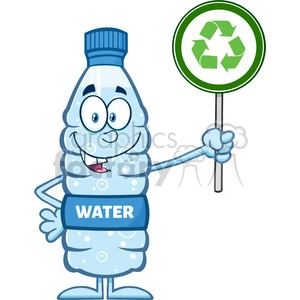 royalty free rf clipart illustration water plastic bottle cartoon mascot character holding up a recycle sign vector illustration isolated on white