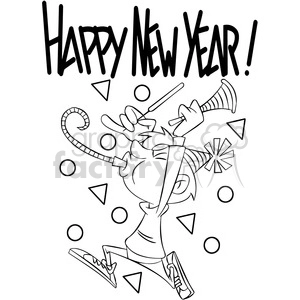 black and white happy new year celebration vector cartoon art
