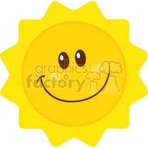 royalty free rf clipart illustration smiling sun cartoon mascot character simple flat design vector illustration isolated on white background