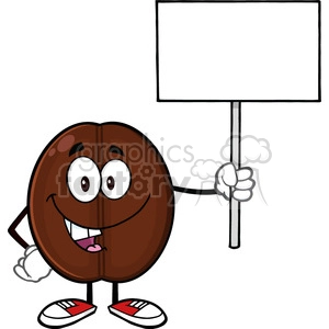 illustration happy coffee bean cartoon mascot character holding a blank sign vector illustration isolated on white