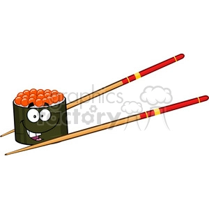 illustration cute sushi roll cartoon mascot character with chopsticks vector illustration isolated on white
