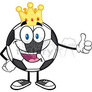 king soccer ball cartoon mascot character with golden crown giving a thumb up vector illustration isolated on white background