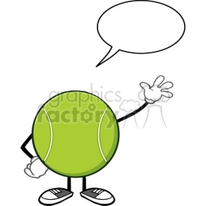 tennis ball faceless cartoon character waving with speech bubble vector illustration isolated on white background