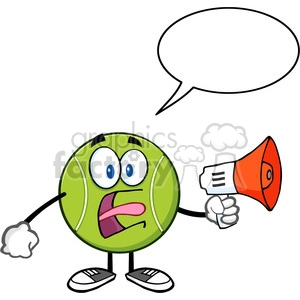 tennis ball cartoon mascot character an announcement into a megaphone with speech bubble vector illustration isolated on white