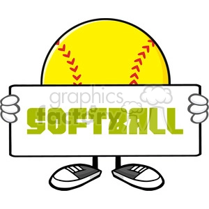 softball faceless cartoon mascot character holding a sign vector illustration with text softball isolated on white background