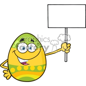 10978 Royalty Free RF Clipart Colored Easter Egg Cartoon Mascot Character Holding A Blank Sign Vector Illustration