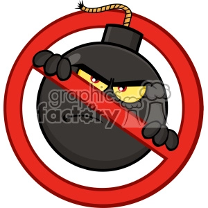 10810 Royalty Free RF Clipart Mad Bomb Cartoon Mascot Character In A Prohibited Symbol Form Vector Illustration