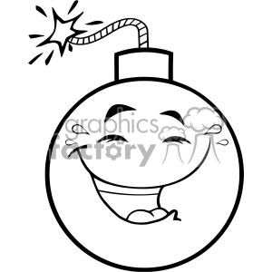 10831 Royalty Free RF Clipart Black And White Happy Bomb Face Cartoon Mascot Character With Smiling Expressions Vector Illustration