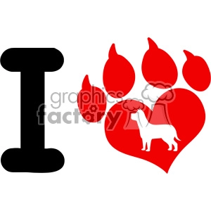 10704 Royalty Free RF Clipart I Love With Red Heart Paw Print With Claws And Dog Silhouette Logo Design Vector Illustration