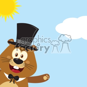 10639 Royalty Free RF Clipart Happy Marmot Cartoon Mascot Character With Hat Waving From Corner Vector Flat Design With Background