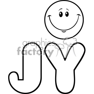 10847 Royalty Free RF Clipart Black And White Joy Yellow Logo With Smiley Face Cartoon Character Vector Illustration