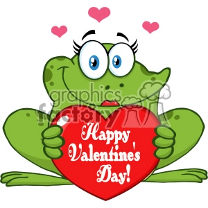 10672 Royalty Free RF Clipart Smiling Frog Female Cartoon Mascot Character Holding A Valentine Love Heart With Text Happy Valentines Day Vector Illustration