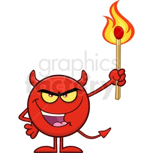 Smiling Red Devil Cartoon Emoji Character Holding Up A Flaming Match Vector Illustration Isolated On White Background