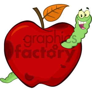 Royalty Free RF Clipart Illustration Happy Worm In A Rotten Red Apple Fruit Cartoon Mascot Character Design Vector Illustration Isolated On White Background
