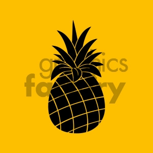 Royalty Free RF Clipart Illustration Pineapple Fruit Black And White Silhouette Simple Design Vector Illustration With Orange Background