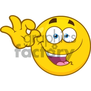 Royalty Free RF Clipart Illustration Funny Yellow Cartoon Smiley Face Character Gesturing Ok Vector Illustration Isolated On White Background
