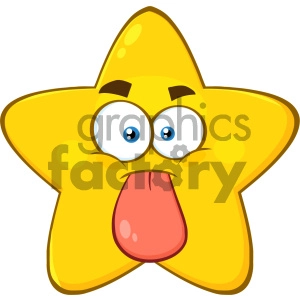 Royalty Free RF Clipart Illustration Funny Yellow Star Cartoon Emoji Face Character Stuck Out Tongue Vector Illustration Isolated On White Background