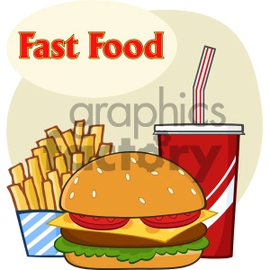 Fast Food Hamburger Drink And French Fries Cartoon Drawing Simple Design Vector Illustration Isolated On White Background With Text Fast Food