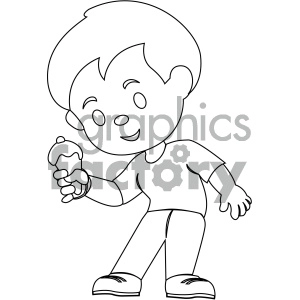 black and white coloring page boy eating ice cream vector illustration