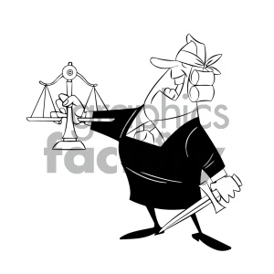 black and white cartoon supreme court justice holding scale of justice