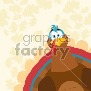 Thanksgiving Turkey Bird Cartoon Mascot Character Peeking From A Corner Vector Illustration Flat Design Over Background With Autumn Leaves
