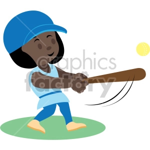cartoon african american girl playing softball
