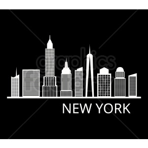 new york skyline flat vector design with label on black