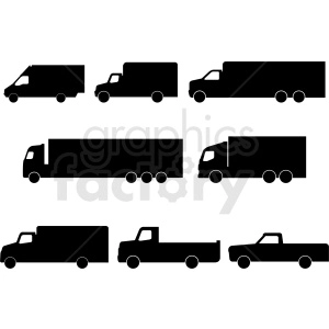 set of trucks silhouette vector