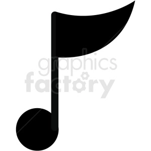 The clipart image shows a single musical note in black and white. It is commonly used to represent music or sound in visual communication.

