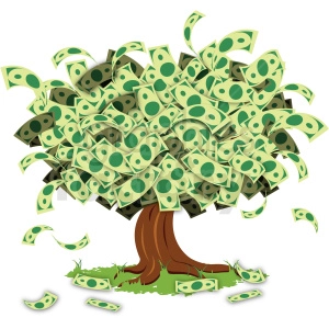 The clipart image shows a cartoon tree with money instead of leaves, which represents the idea of a 