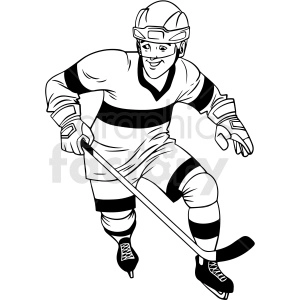 black and white hockey player going for puck clipart design