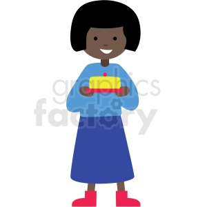 african american cartoon girl holding cake vector clipart