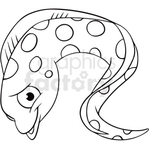 The clipart image depicts a black-and-white cartoon eel, which is a type of elongated fish commonly found in oceans and seas.