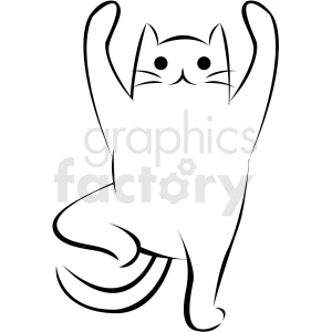 black and white cartoon cat doing yoga standing pose vector